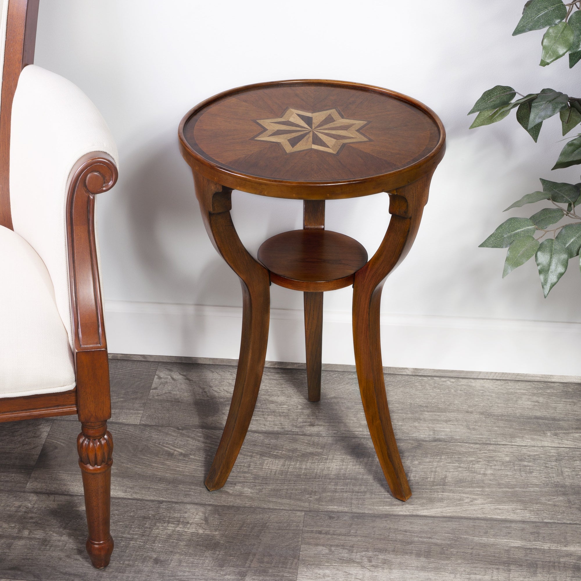 Butler Specialty Traditional Olive Ash Burl Brown Round Accent Table Accent Tables Butler Specialty