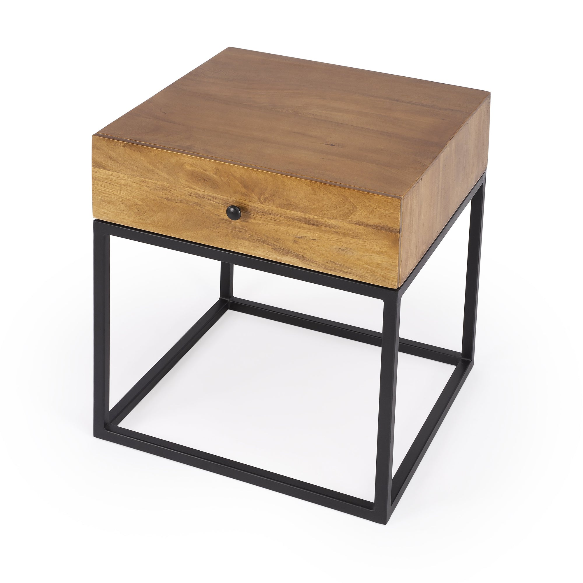 Butler Specialty Minimalistic Industrial Style Square Wood Iron End Table Accent Tables Butler Specialty