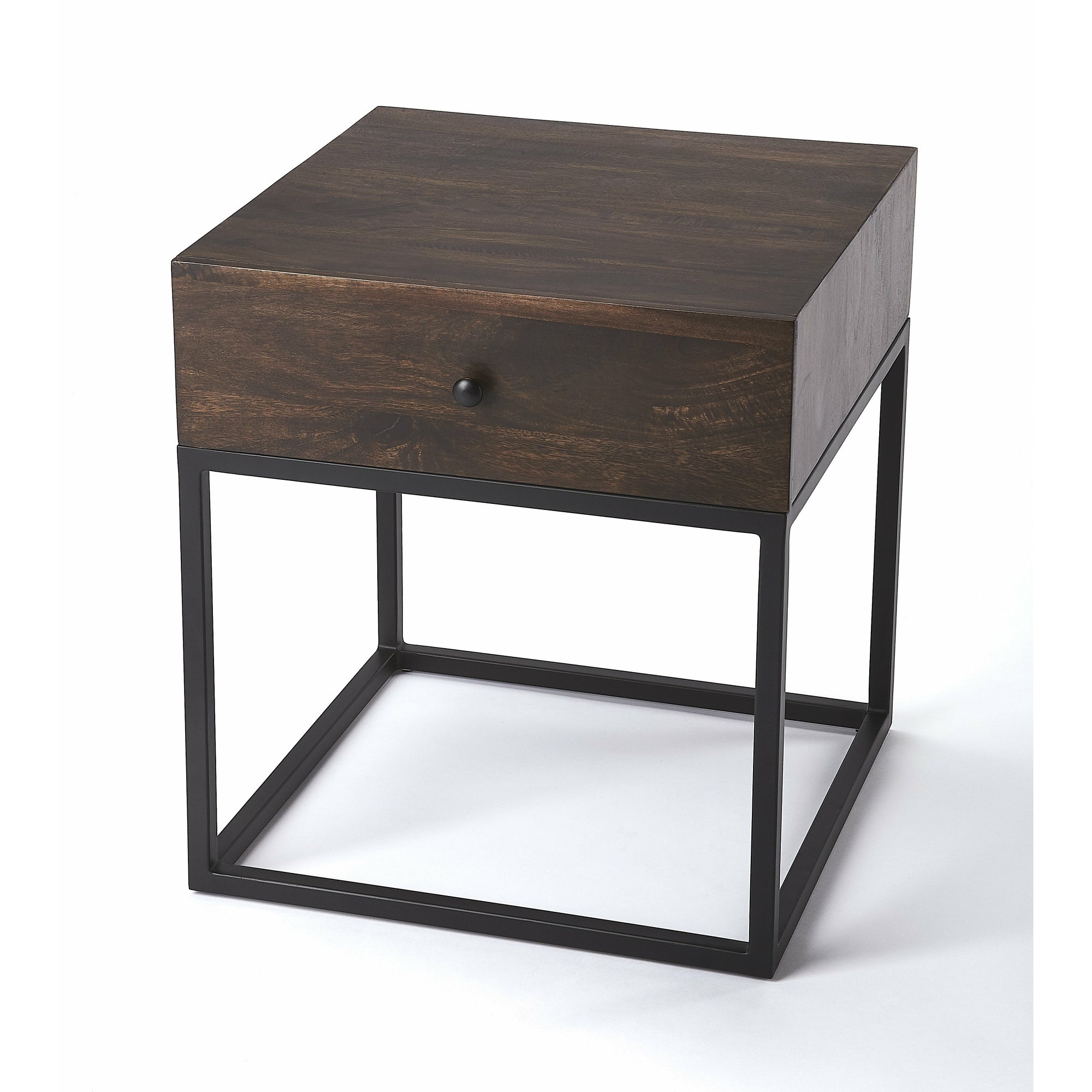 Butler Specialty Minimalistic Industrial Style Square Dark Brown Coffee Iron End Table Accent Tables Butler Specialty