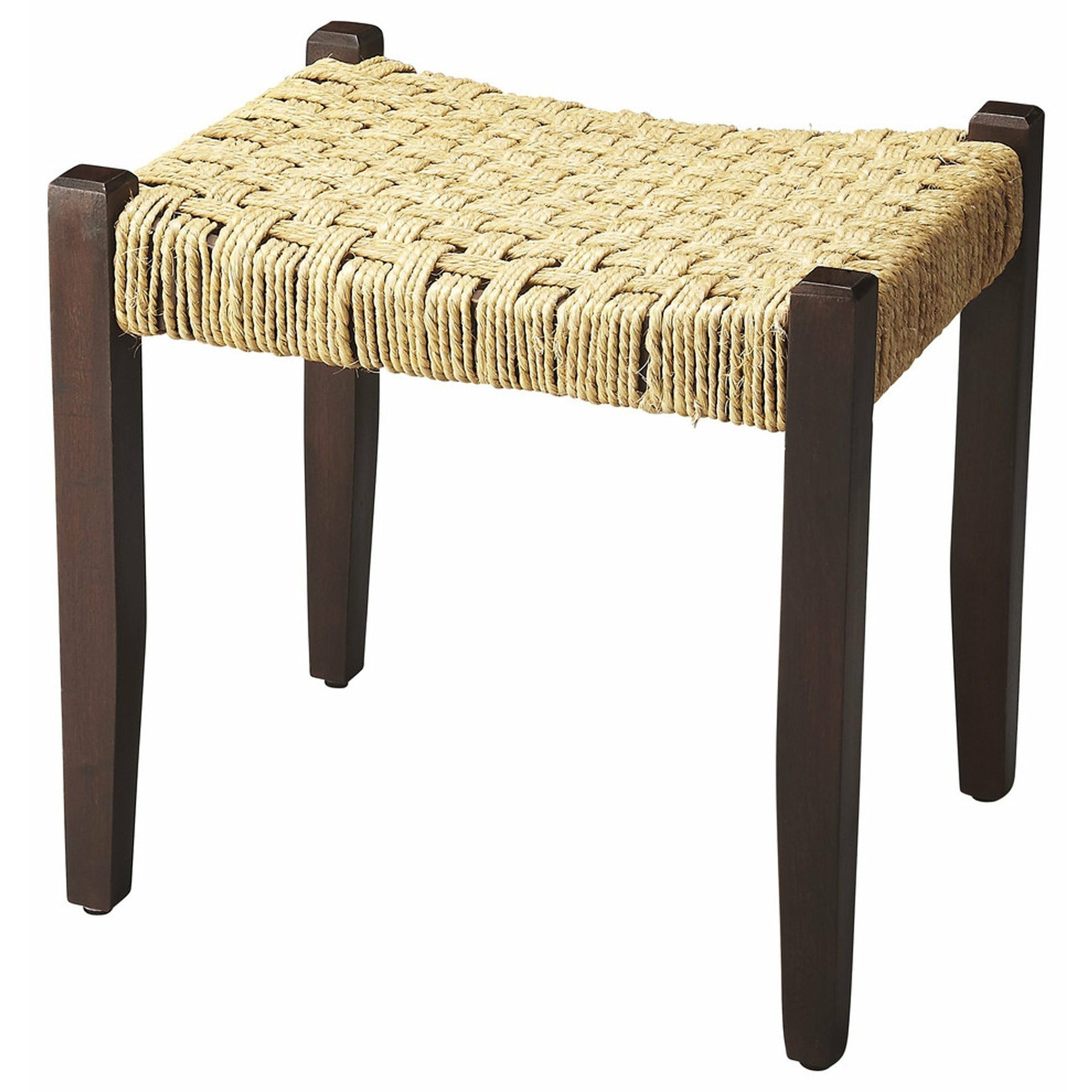 Butler Specialty Rectangular Woven Jute Ang Mango Wood Stool Benches Butler Specialty