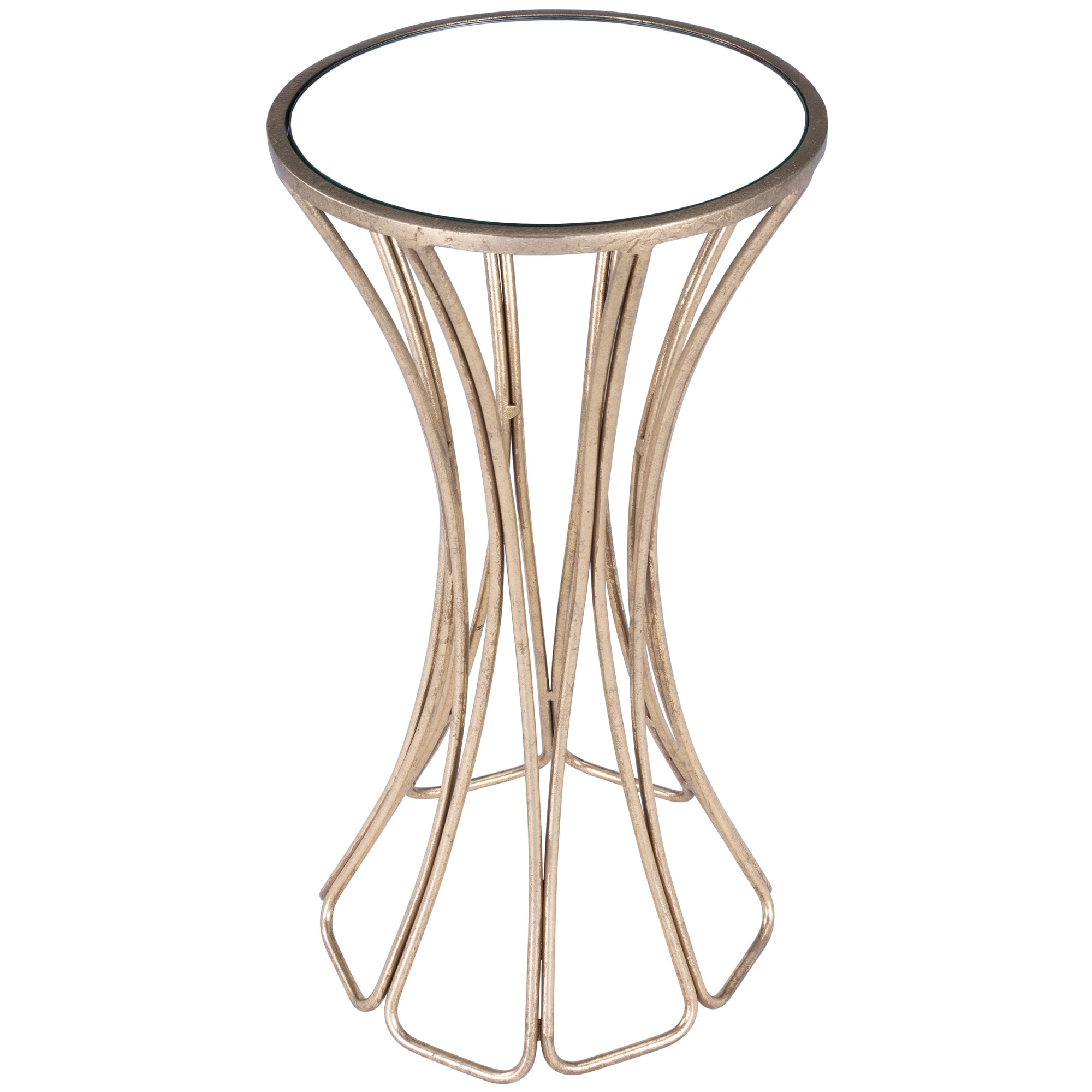 Butler Specialty Modern Round Antique Gold Metal Mirror End Table Accent Tables Butler Specialty