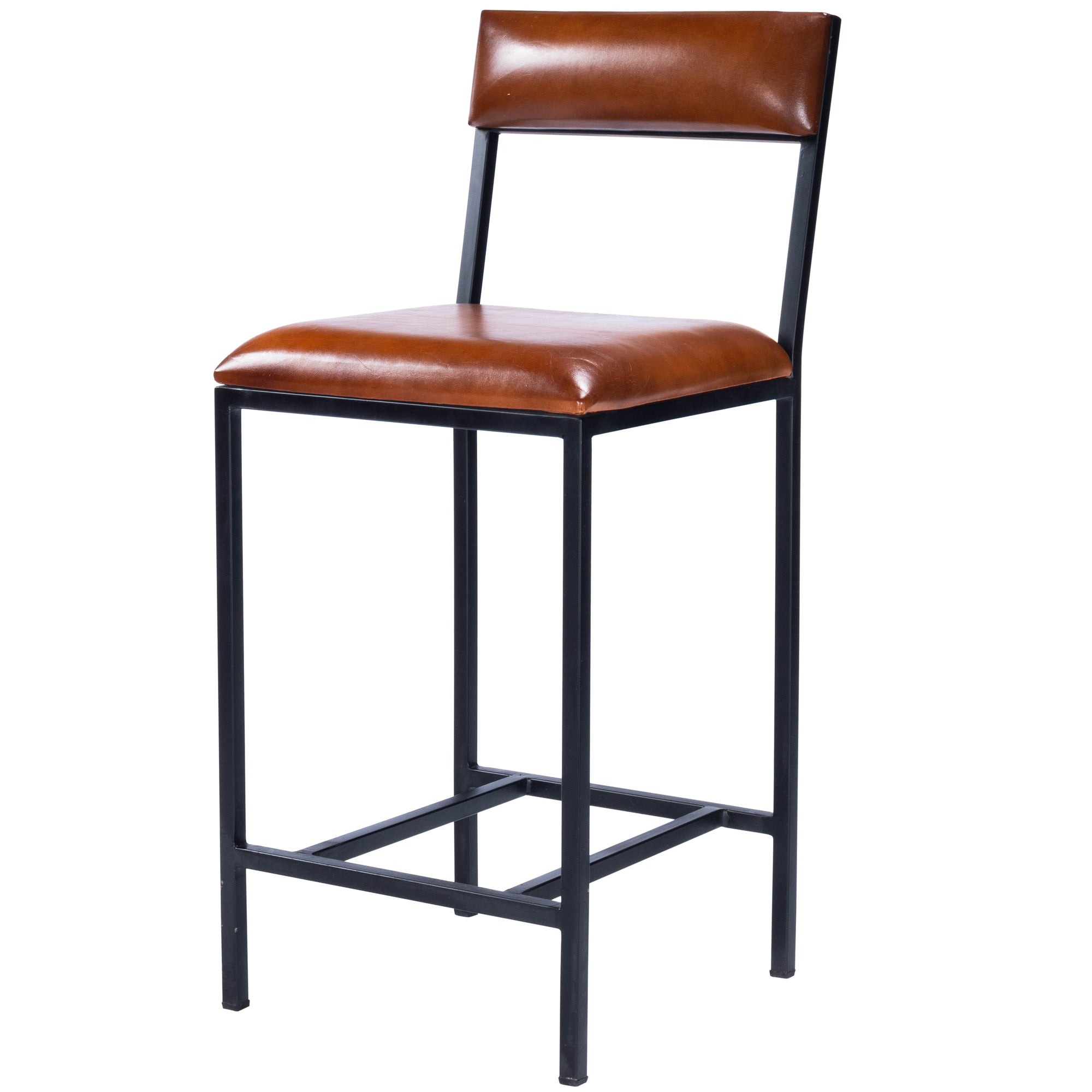 Butler Specialty Modern Industrial Style Rectangular Menium Brown Leather Metal Counter Stool Barstools Butler Specialty