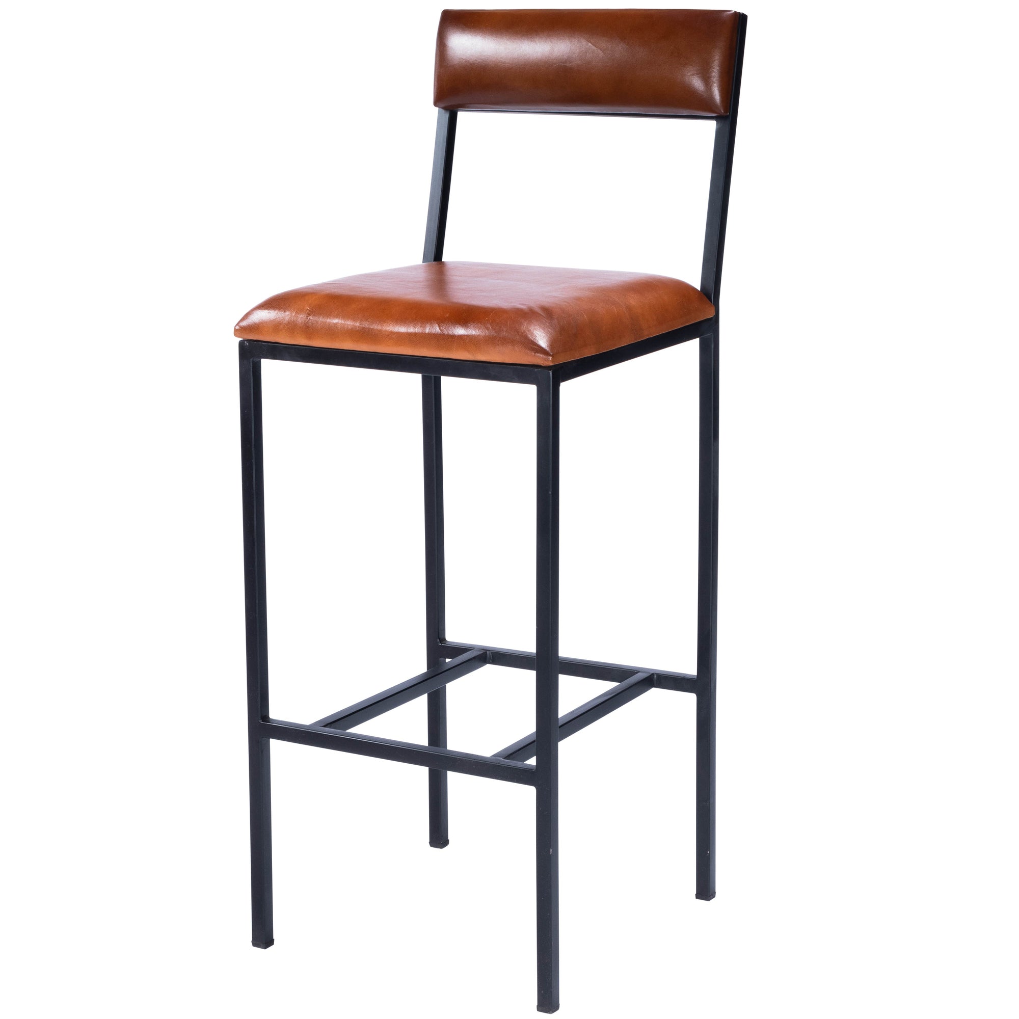 Butler Specialty Modern Rectangular Medium Brown Leather Metal Bar Stool Barstools Butler Specialty